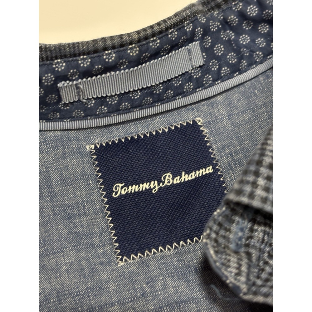 Tommy Bahama Dress Shirt L  Blue Plaid L/S Button Down Linen Cotton‎ Beach - Picture 6 of 9